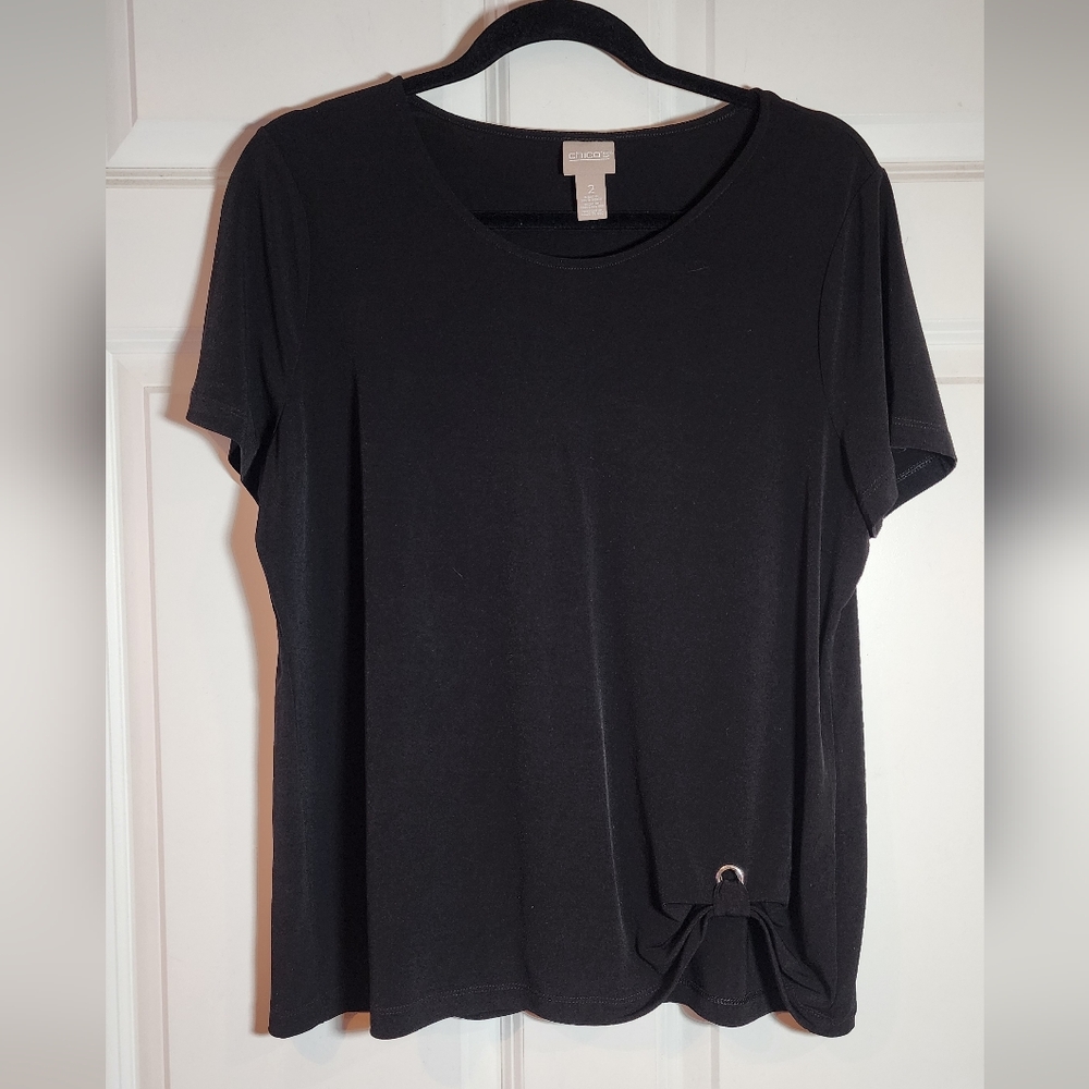 Chico's Stretchy Black Short Sleeve Blouse Large Chicos 2